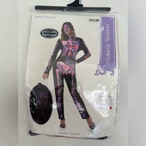 Galactic Skelton Women's Costume Black Light Responsive Size Large NEW